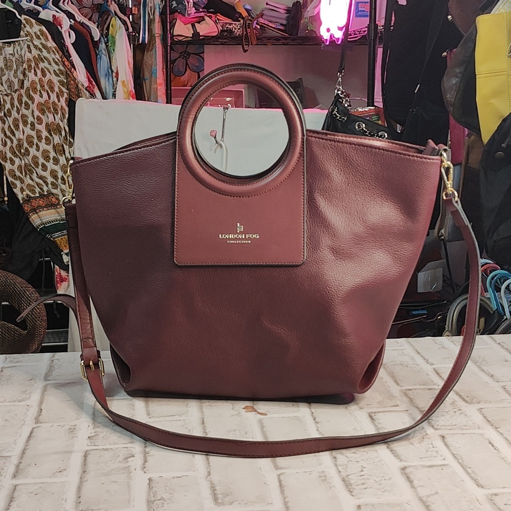 London Fog Cranberry Hobo(Purple)18' x12'w Crossbody Strap w Camel Wallet